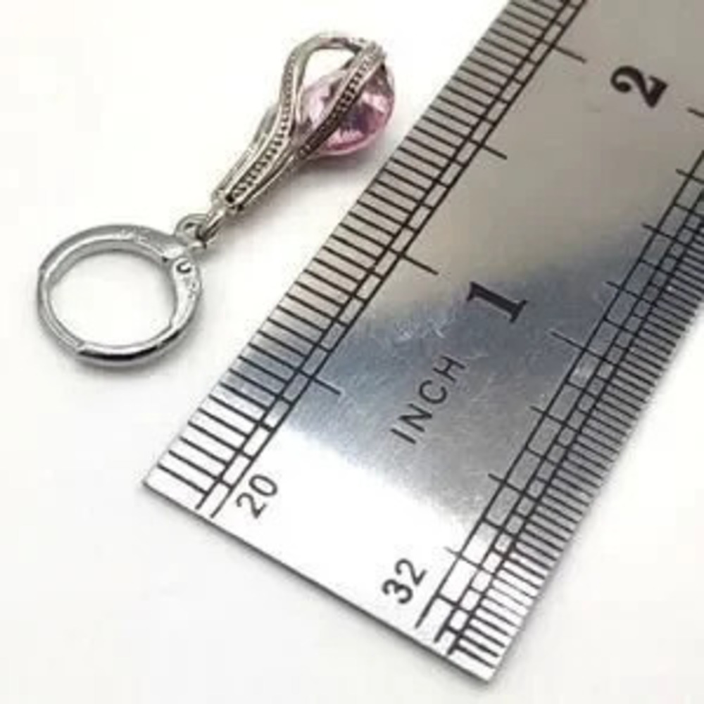 925 Silver Teardrop Earrings W/ CZ Pink Diamond Pendant Anniversary Birthday NEW